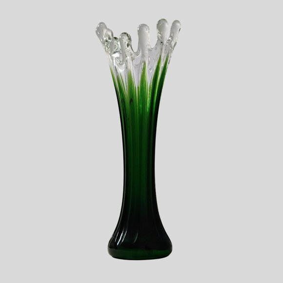 Mid Century Modern Green Art Glass Vase Vintage Stretch Swung Murano Style 17" - Picture 4 of 16